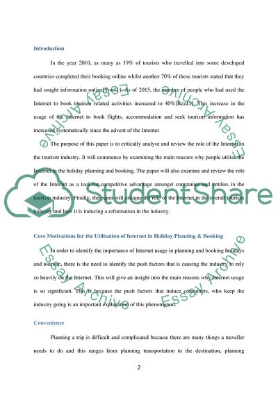 Impact of Internet Usage On the Tourism Industry