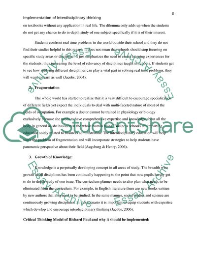 Implementation of Interdisciplinary Thinking in Educational Context