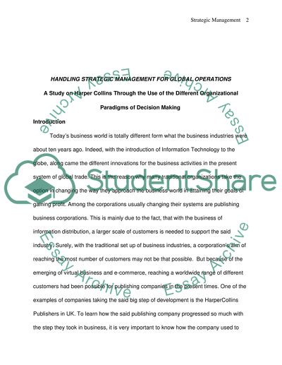 Handling Strategic Management for Global Operations