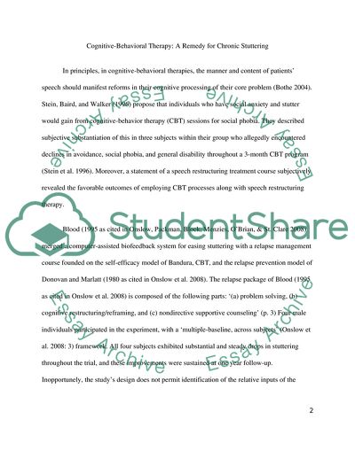 Cognitive-Behavioral Therapy - a Remedy for Chronic Stuttering