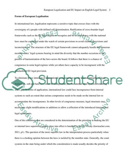 Forms of European Legalisation and Impact of EU Membership on English Legal System