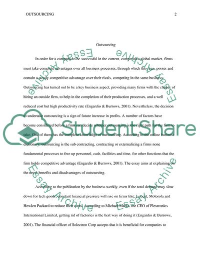 The Need, Benefits and Disadvantages of Outsourcing