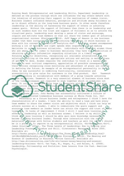 Entrepreneurial and Leadership Skills