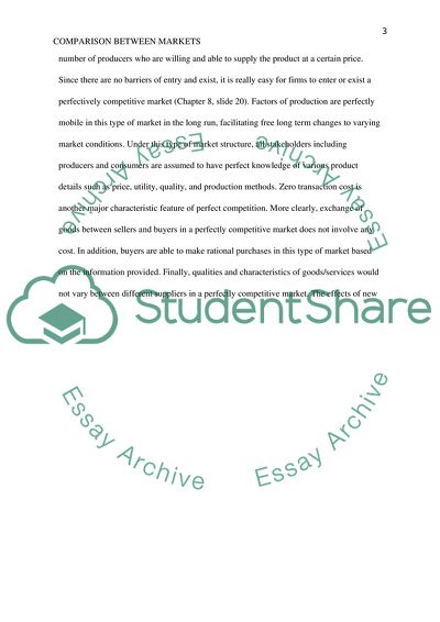 Comparison between Markets