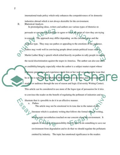 Rhetorical Analysis Macroeconomic Policy and Diversity Conservation