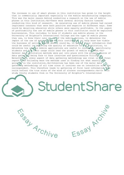 Mobile Phone Usage by University of Brightons International College