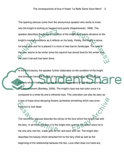 The Consequences of Love in Keats La Belle Dame Sans Merci