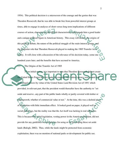 Theodore Roosevelt: The 1905 Transfer Act