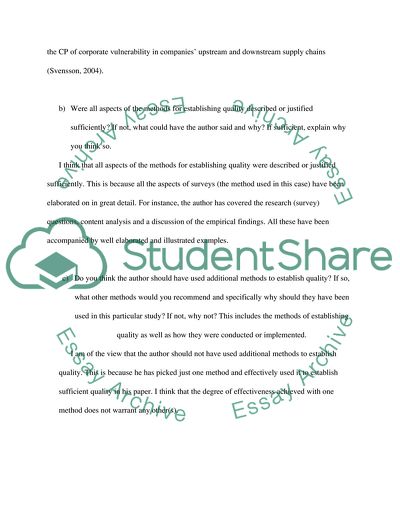 Evaluating Methods used for Establishing Quality