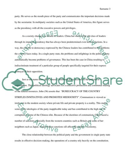 China as a single party state