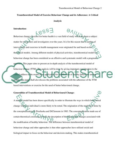 The Transtheoretical Model of Behavior Change Analysis