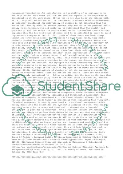 Does management have responsibility to provide job satisfaction to its employees