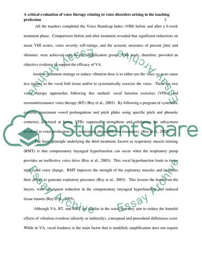 Voice Therapy Relating To Voice Disorders Arising In the Teaching Profession