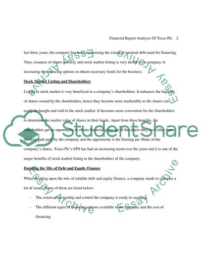 Sources of Finance of Tesco