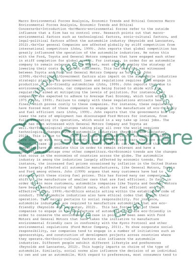 Macro Environmental Forces Analysis, Economic Trends, and Ethical Concerns
