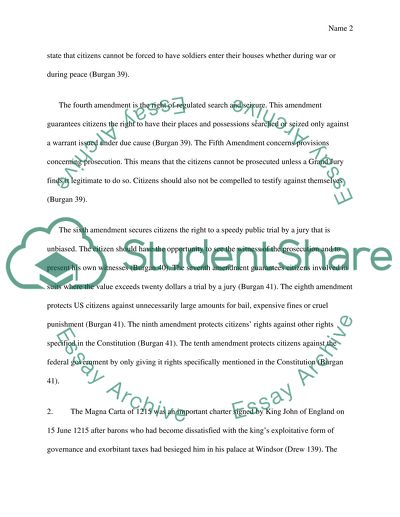 Comparison of the United States Bill of Rights to the English Magna Carta of 1215