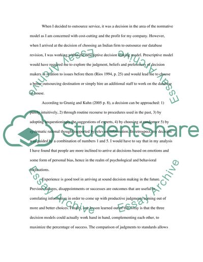 Models of Decision Making