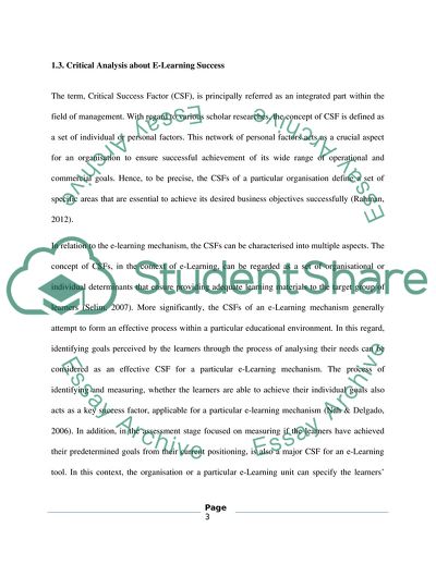 Critical Analysis about E-Learning Success