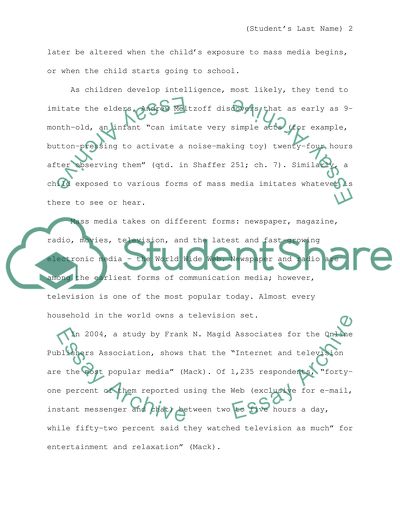 Mass Medias Effect on Childrens Behavior