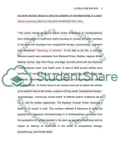 Multidisciplinary Team Relationships in Healthcare