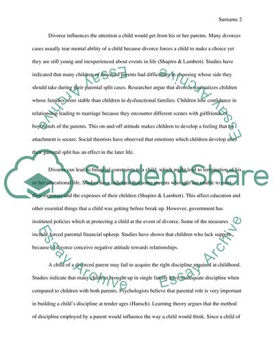 The negative effect of divorce parents on child physics