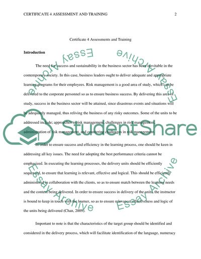Certificate 4 assessment and Training