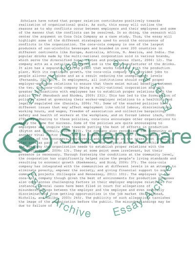 Employer-employee relations in Coca-cola