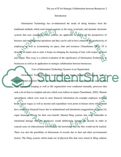 The Use of Information Technology for Strategic Collaboration in Business