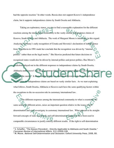 The International Community Position on Kosovo, South Ossetia and Abkhazia