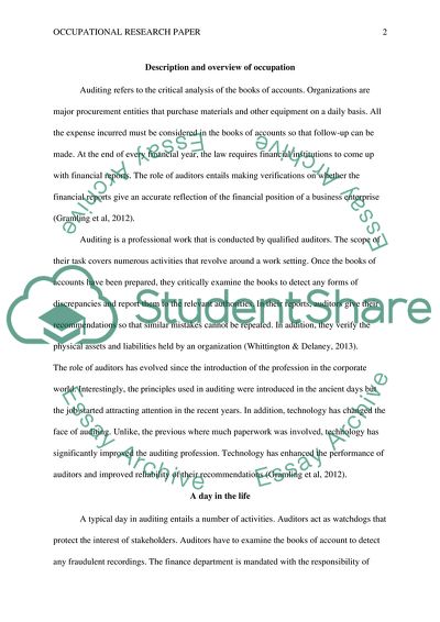 Description and Overview of Occupation