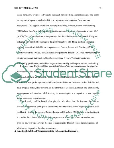 The relationship between child temperament to subsequent adjustments