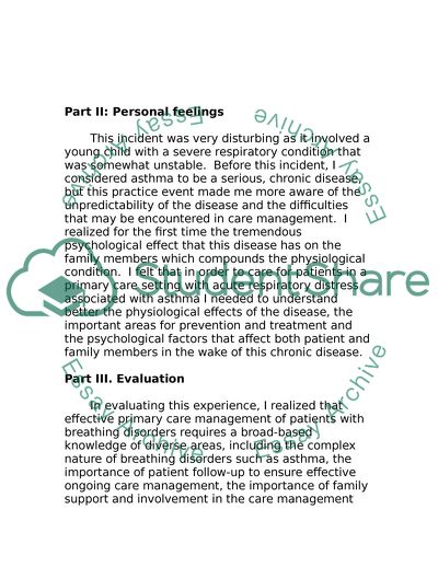 Respiratory Disease Management in Primary Care Reflective Nursing Model