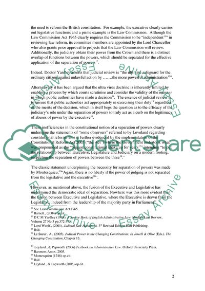 Theoretical for Justification for the Separation of Powers in the British Constitution