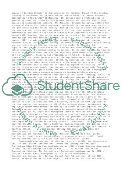 The Tourism Industry on Employment in the Maldives