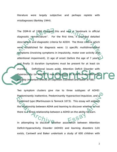 The Effect of Attention Deficit Hyperactive Disorder on Learning