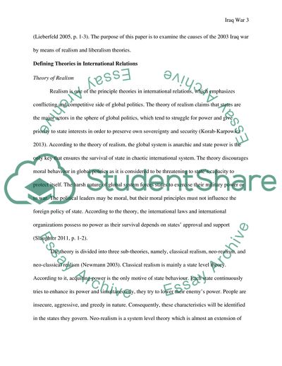The Causes of the 2003 Iraq War by Means of Realism and Liberalism Theories