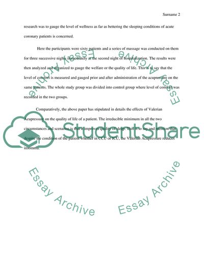 Effects of Valerian Acupressure Relative to Sleep of Patients in ICU