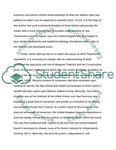 The Effect that Thatcherism has had on the British Welfare State