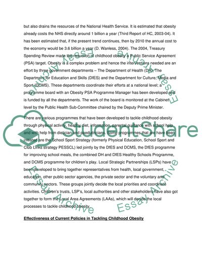 The Effectiveness of Current Health Promotion Measures Addressing the Issue of Childhood Obesity