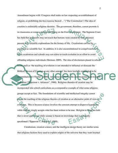 The Teaching of Creation in Public Schools Underling Religious Beliefs