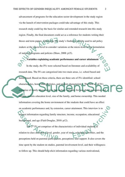 The Effects of Gender Inequality amongst Female Students