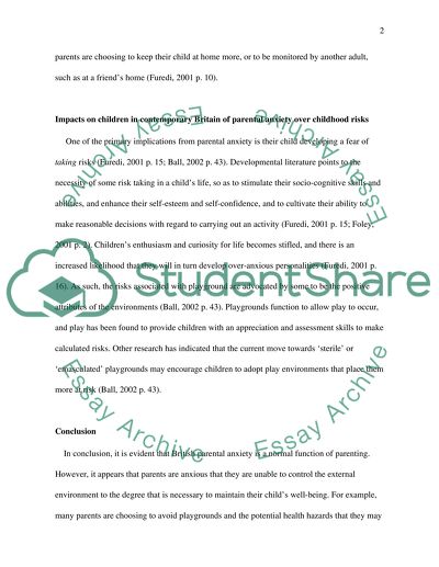 Discuss the Impact on Children in Contemporary Britain of Parental Anxiety Over Childhood Risks