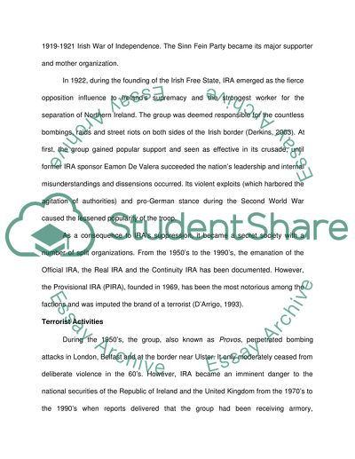 The Irish Republican Army: Its History and Impact to Global Security