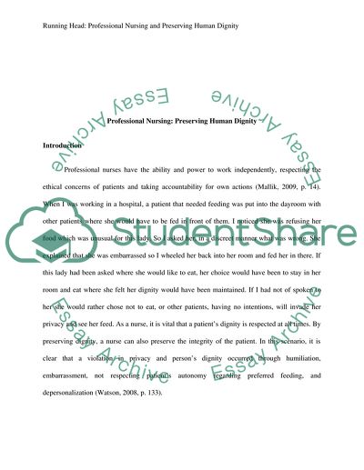 Professional Nursing: Preserving Human Dignity