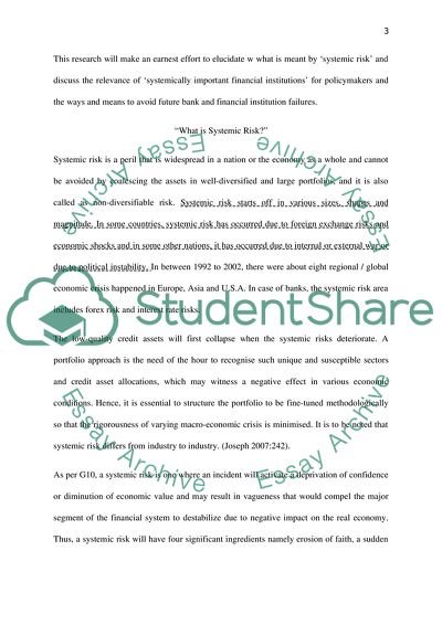 Systemic Risk, Systemically Important Financial Institutions and Minimising Global Economic Crisis