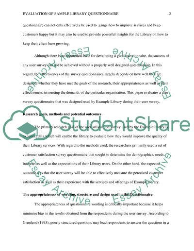 Evaluation of Sample Library Questionnaire
