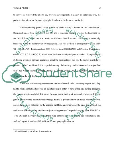 An analysis of 3 turning points in history from 8000 B.C.E up to 1500