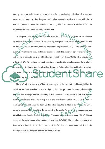 The boy with his hair cut short by Muriel Rukeyser and The Girl by Jamaica Kincaid