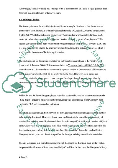 Unfair Dismissal and Wrongful Dismissal Claims