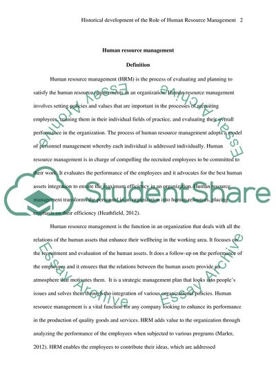 Historical Development of the Role of Human Resource Management